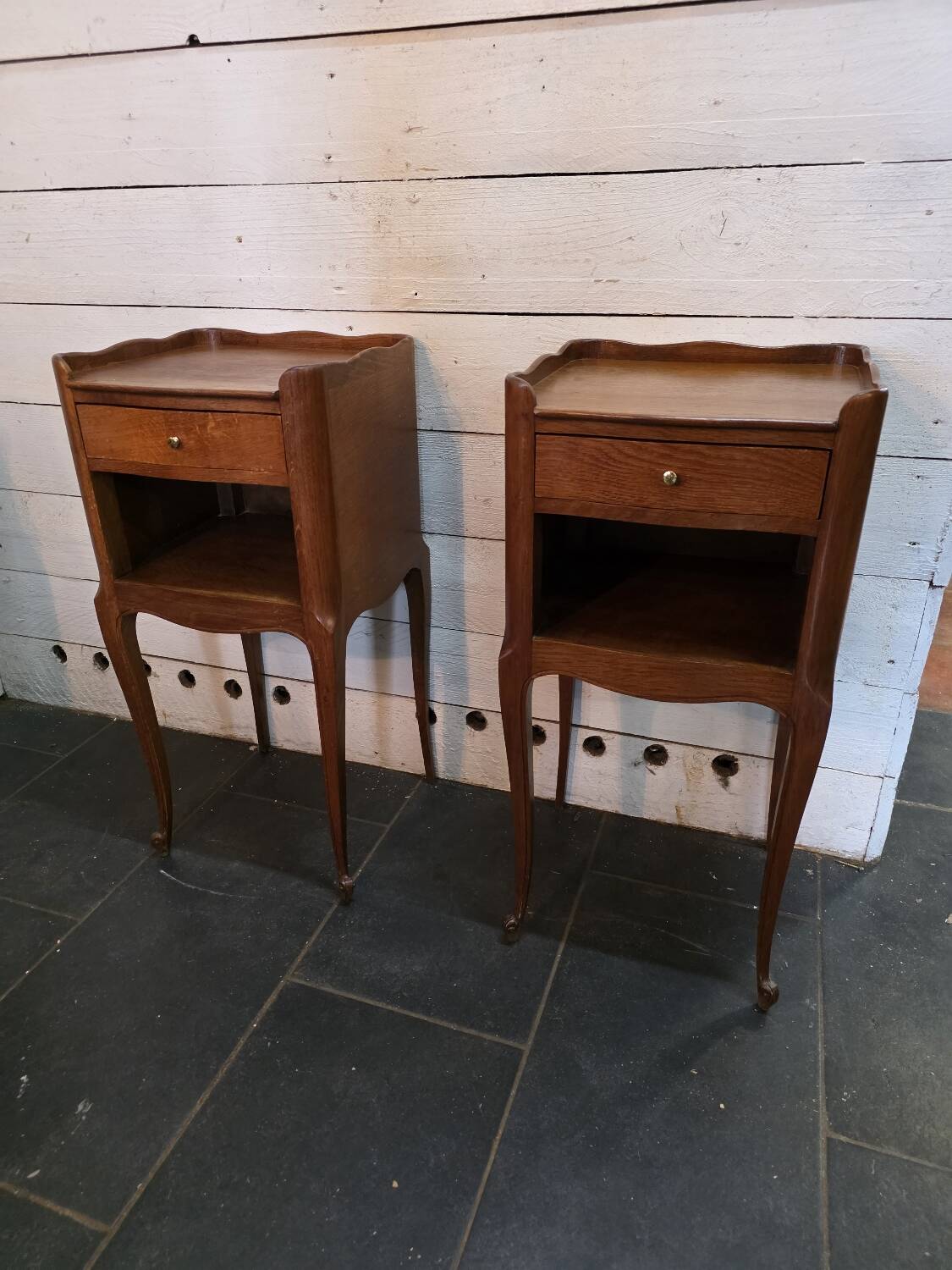Pair of Louis XV style oak bedside tables