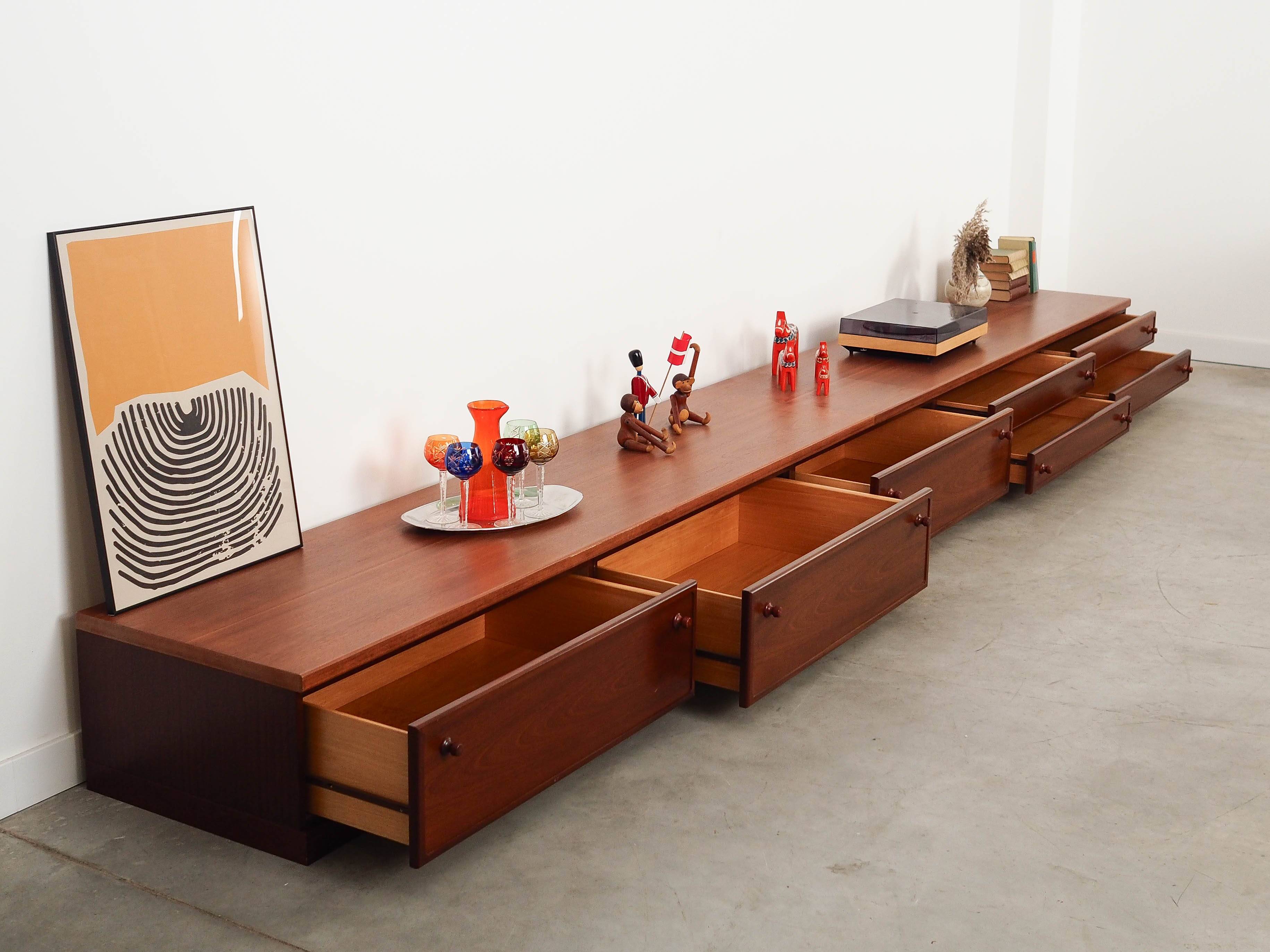 Low mahogany furniture, Danish design, 1970s, made in Denmark.