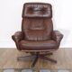 Armchair vintage Scandinavian lounge leather with ottoman 1970