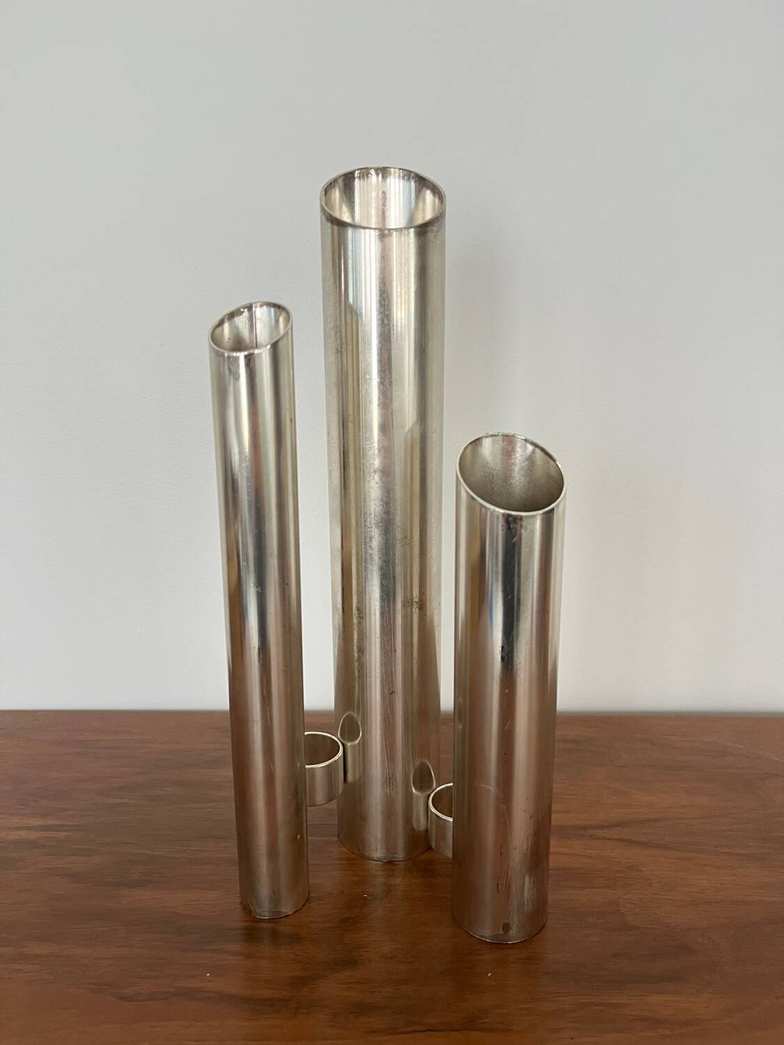 Triple vase "Organ" metal Space Age