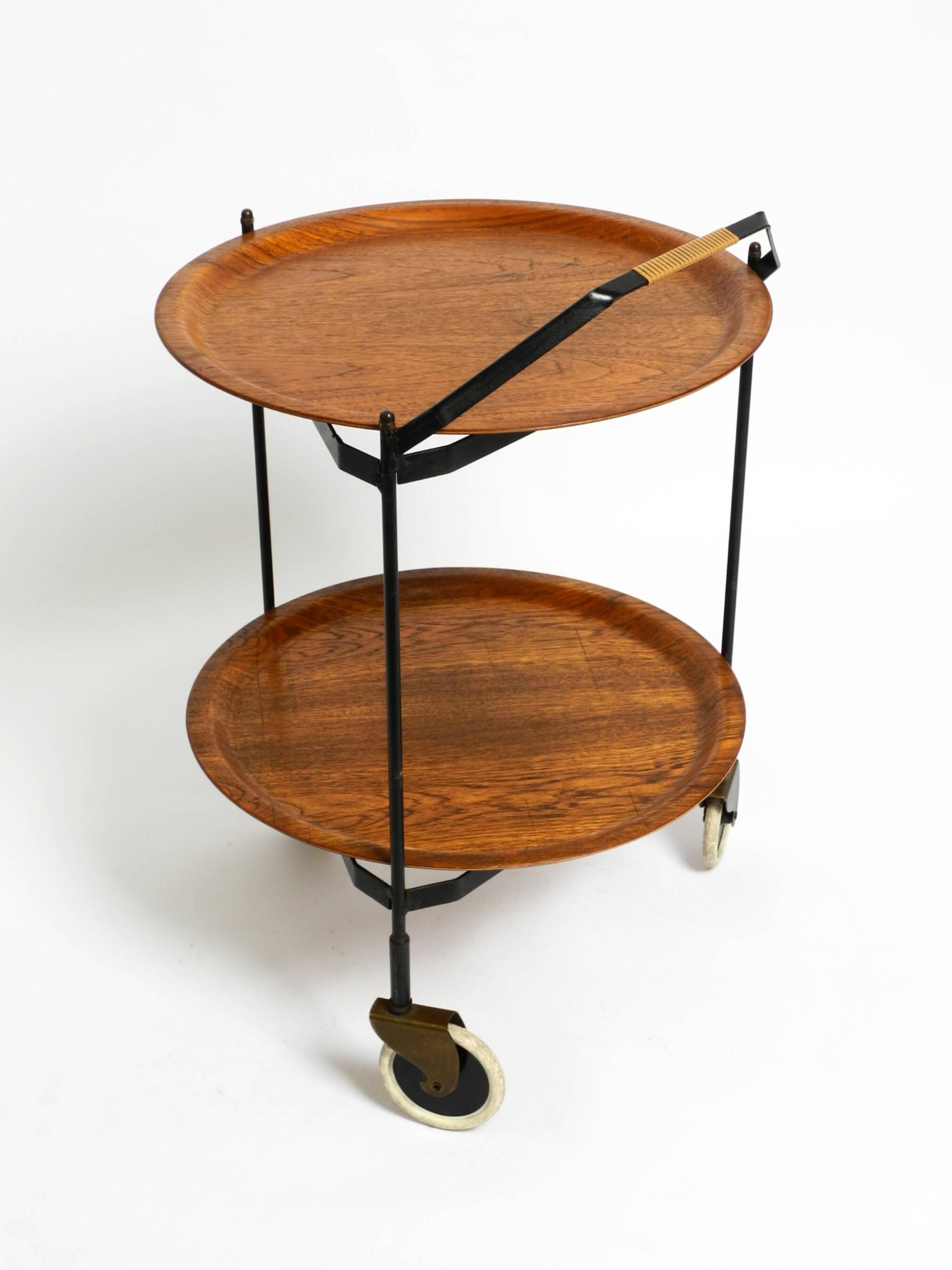 Folding Mid Century serving trolley with removable teak pagwood trays