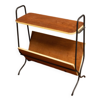 Magazine holder arched wood tubular shelf 1960 2 levels