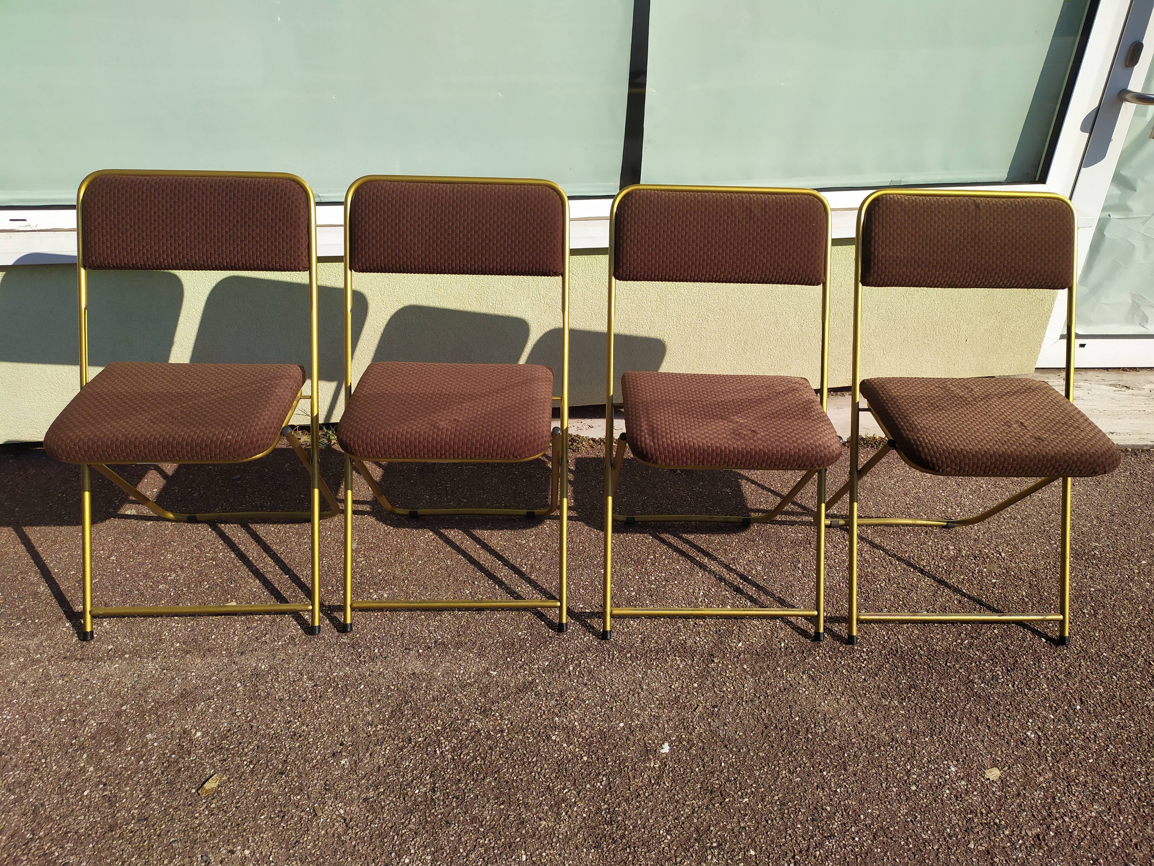 Lot de 4 chaise lafuma pliante damier marron doré