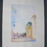 Ecole Française XXème siècle - D Martine - Vue d'une rue de village , Aquarelle