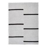 5x7 White Black Striped Turkish Vintage Rug 143x199Cm