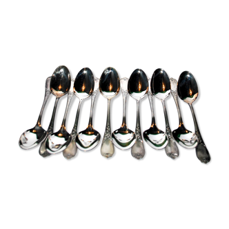 Series of 12 vintage tablespoons in silver metal ercuis