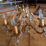 Bronze chandelier and six-armed Bohemian crystal grapevines