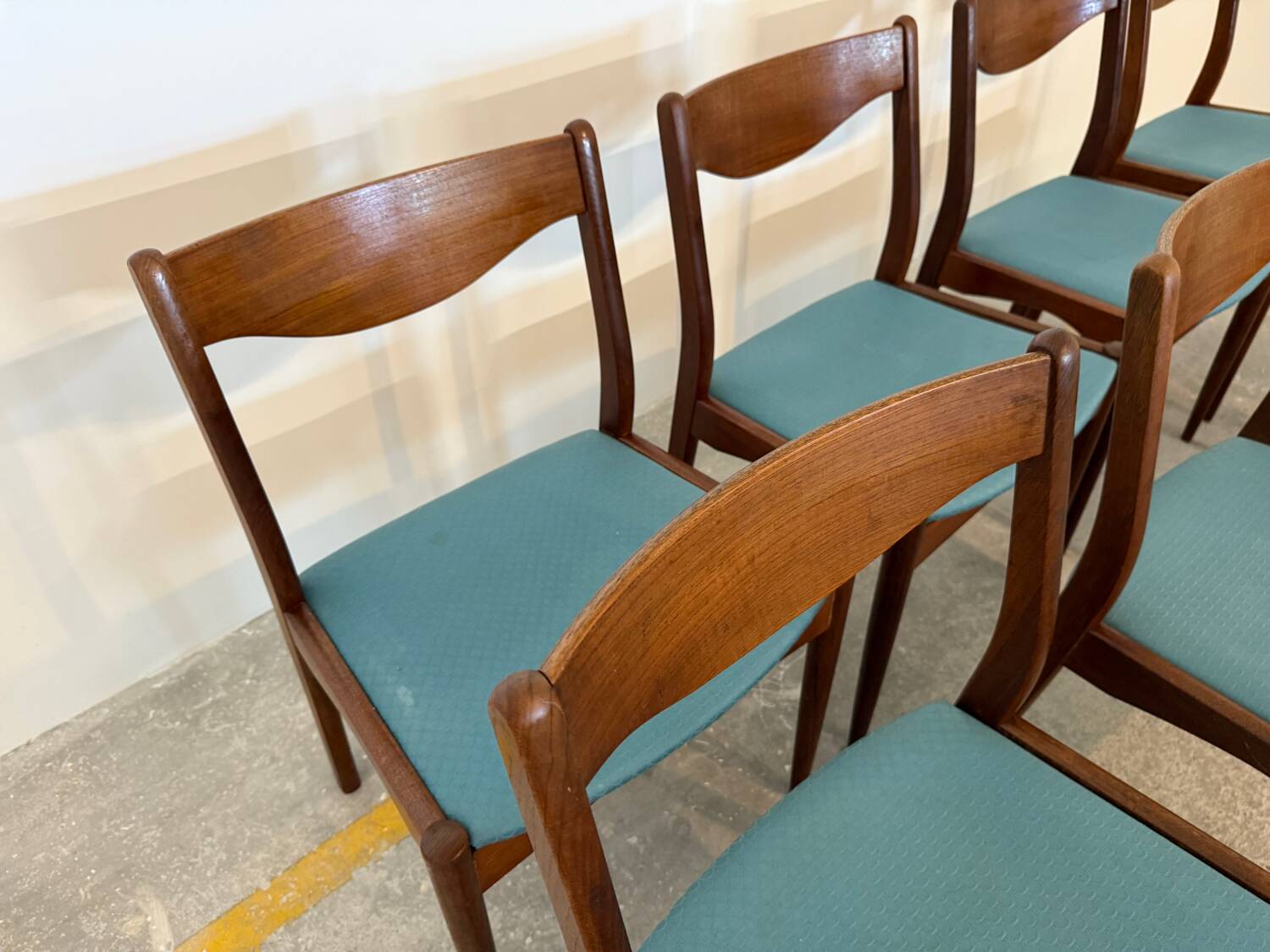 Set of 8 Vintage Danish Chairs by Søren Ladefoged – Teak & Blue Fabric