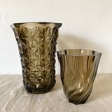 Vintage smoked glass vases