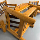 Set of 2 armchairs in solid pine with boucle fabric, 1970s Scandinavian design.