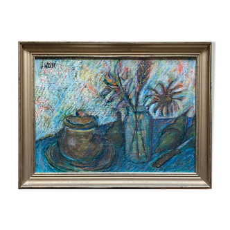 Painting "Still life with vase" signed J. Weisé ec. Bernard Buffet