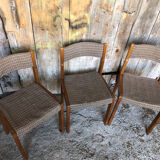 Set of 3 vintage 60s wooden fabric and tile chairs