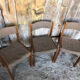 Set of 3 vintage 60s wooden fabric and tile chairs