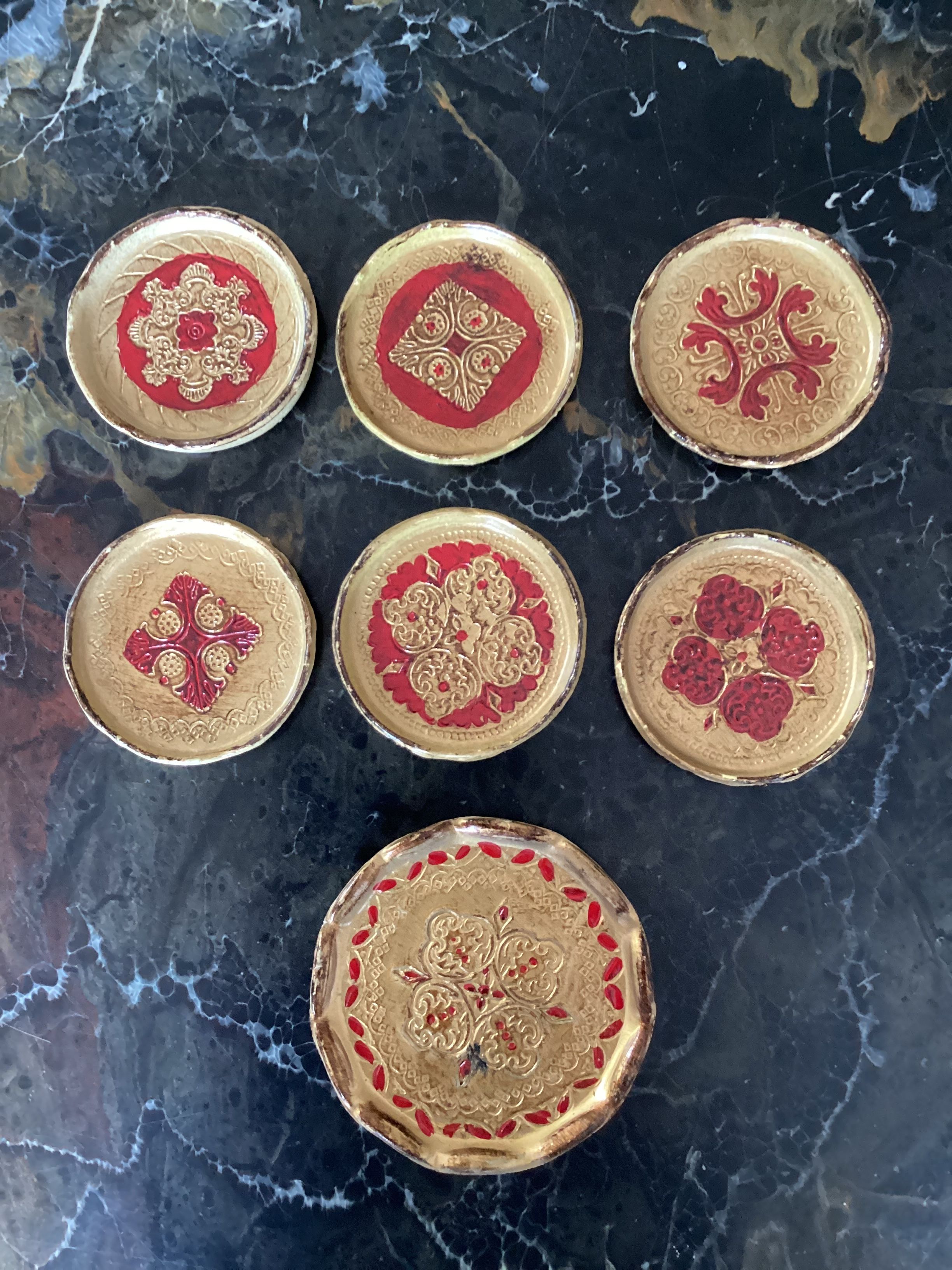 Set of six coasters with small plate