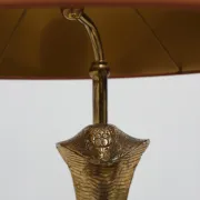 Hollywood Regency Brass Cobra Table Lamp with Brown Shade, France, 1970s