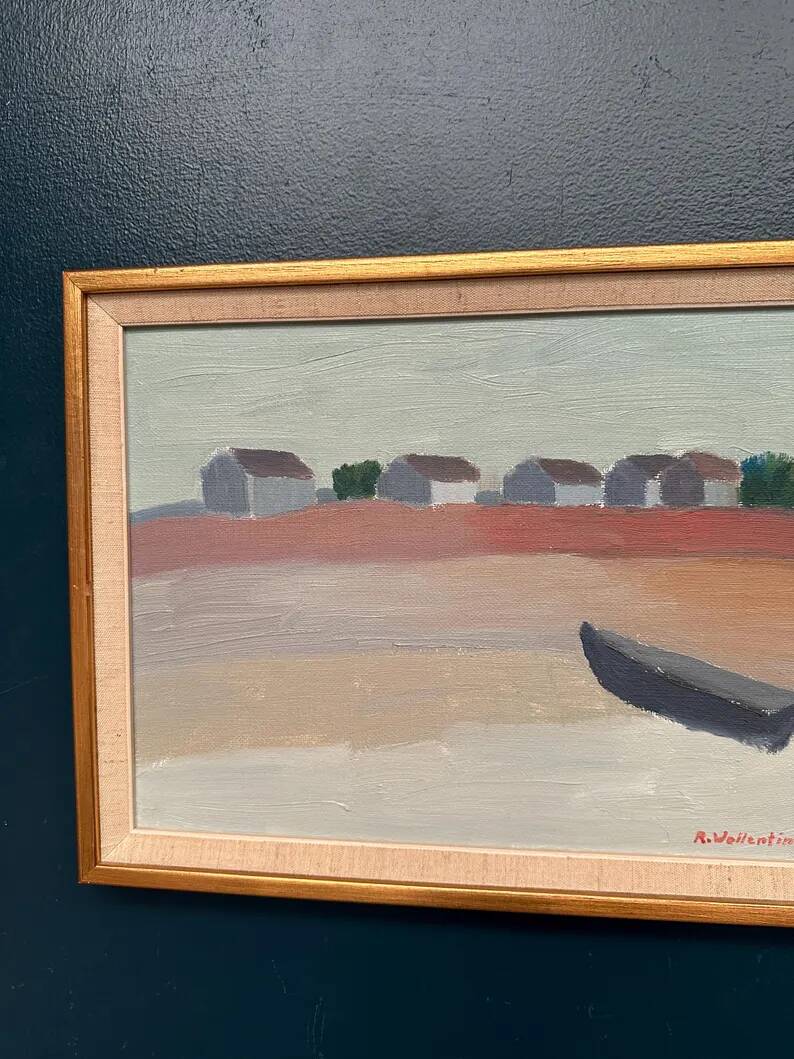 Original  Swedish Oil on Canvas – “Motif from Byxelkrok” by Raymond Wallentin – Signed & Dated 1975 – Vintage & Framed