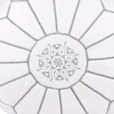 Grey white leather pouf - handmade Morocco D 53cm x H 32cm
