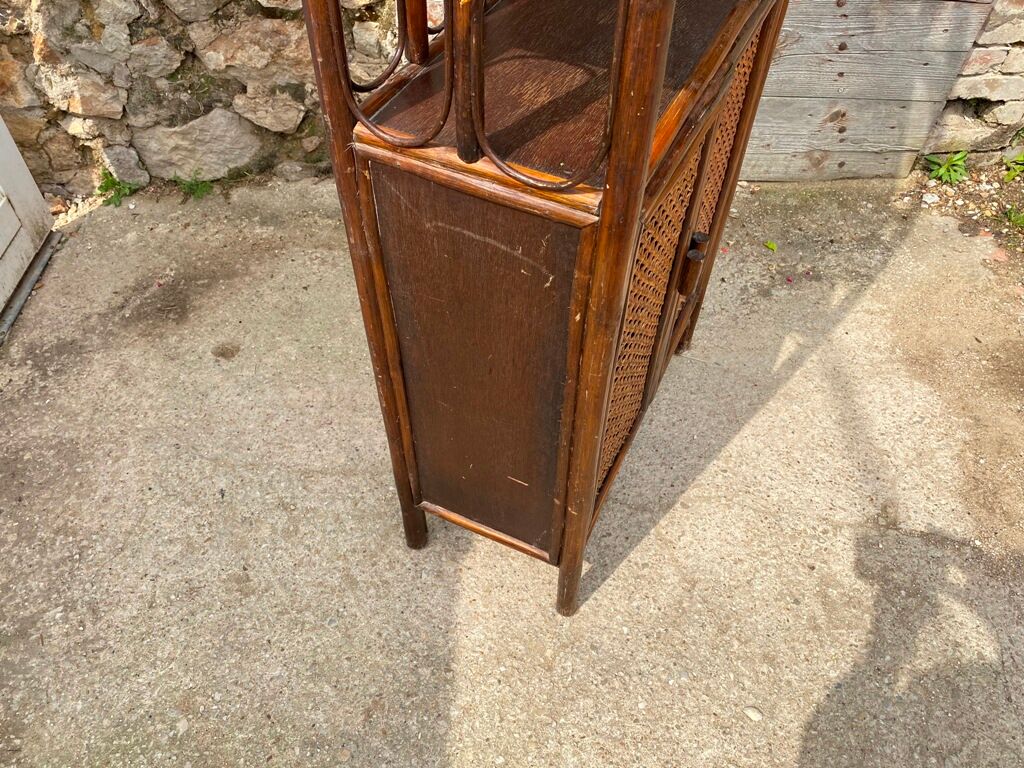 Shelves library in rattan and vintage cannage 70s