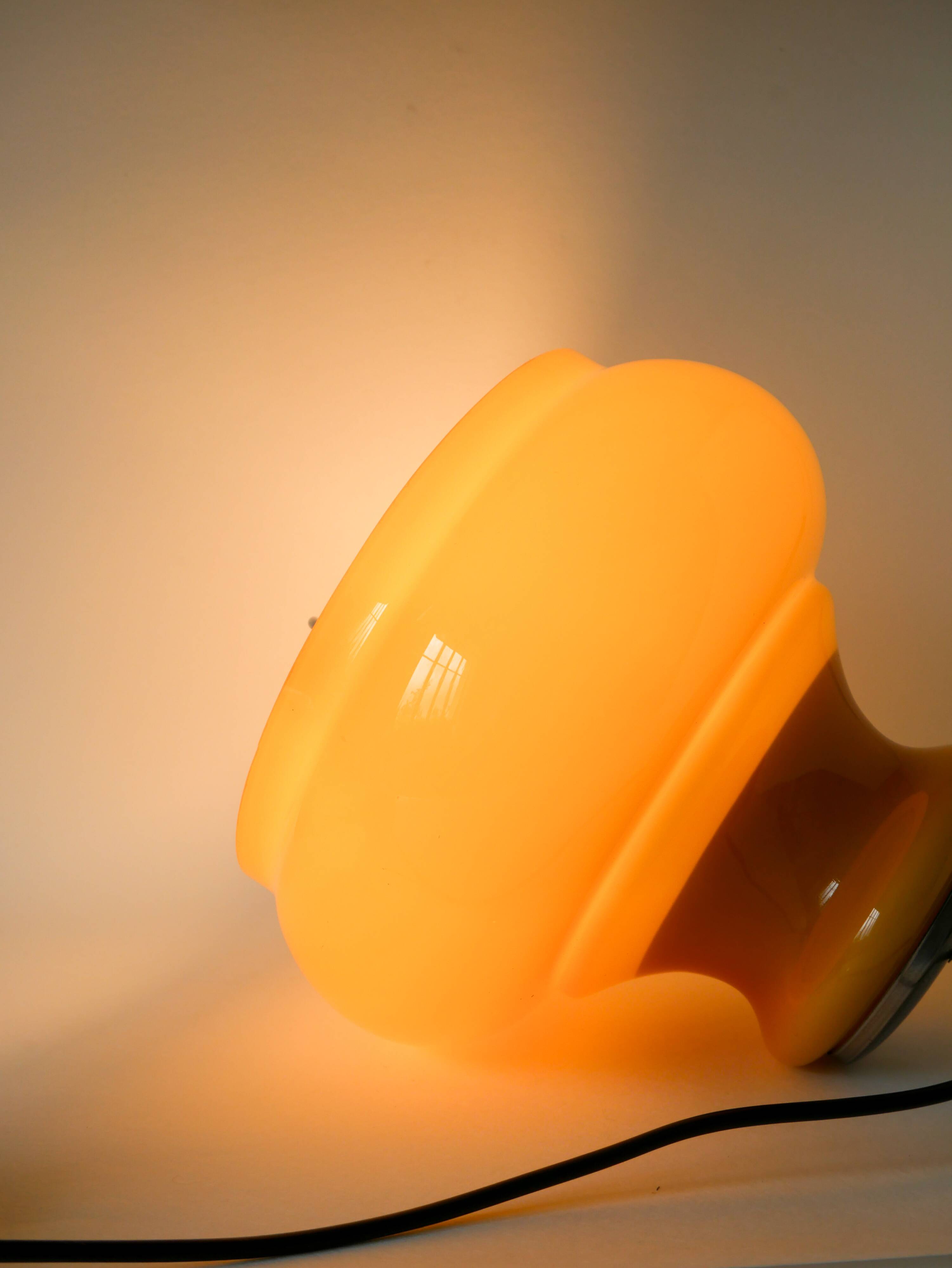 Yellow opaline pendant light with metal arc, Design, 1970