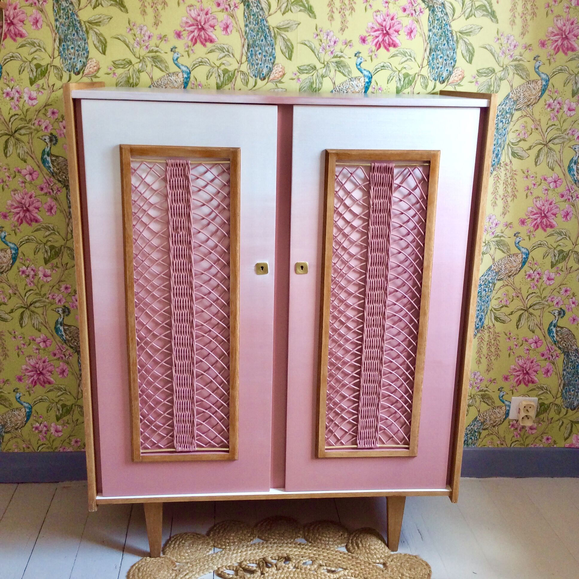 Vintage children's wardrobe wood and wicker