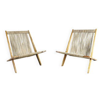 Paire de chaises longues scandinaves en corde, années 1960