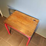 School desk in oak and red metal 1960