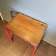 School desk in oak and red metal 1960
