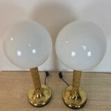 Pair of gilded column lamps Hollywood Regency style