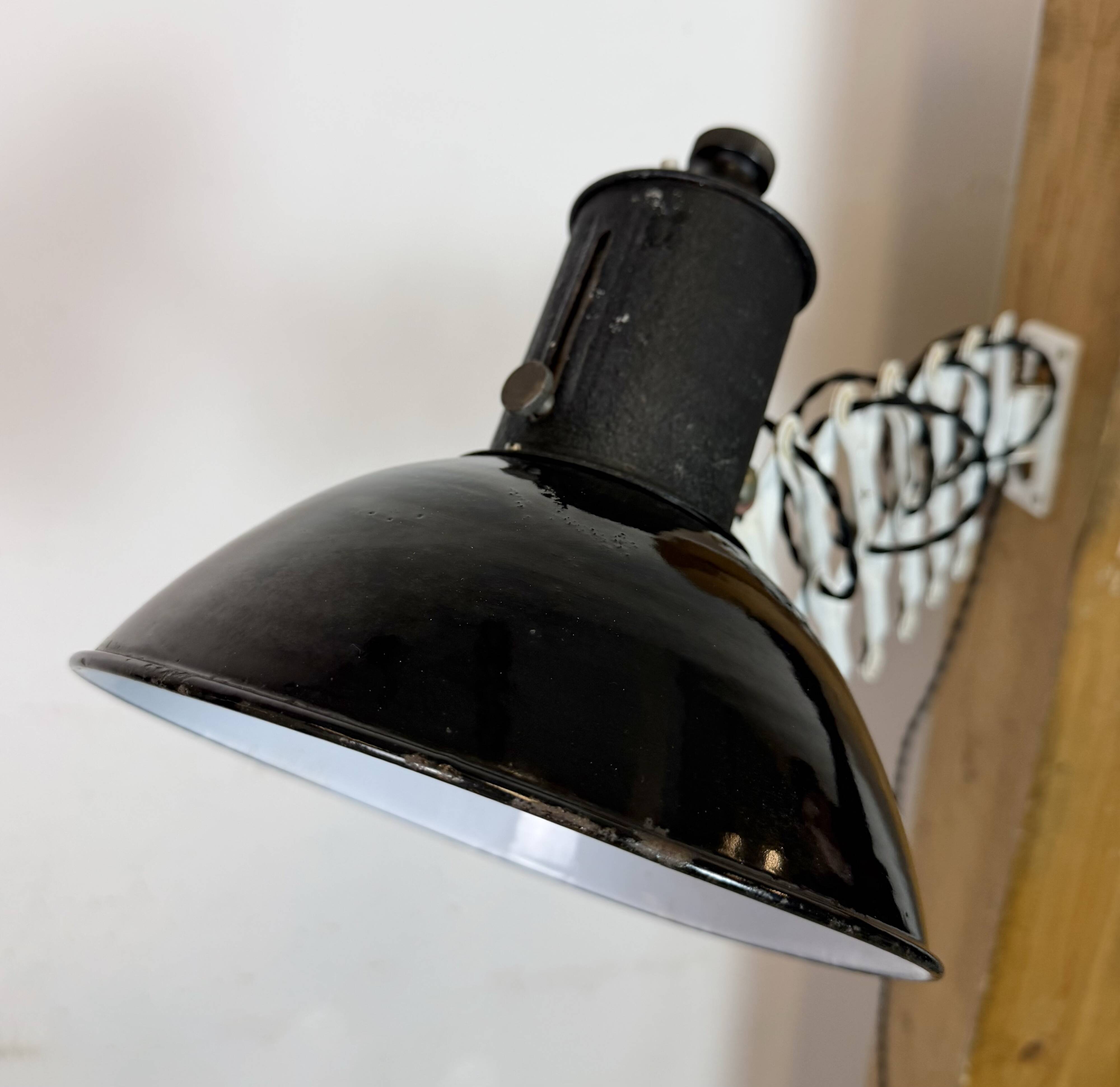 Industrial Black Enamel Scissor Wall Lamp, 1950s