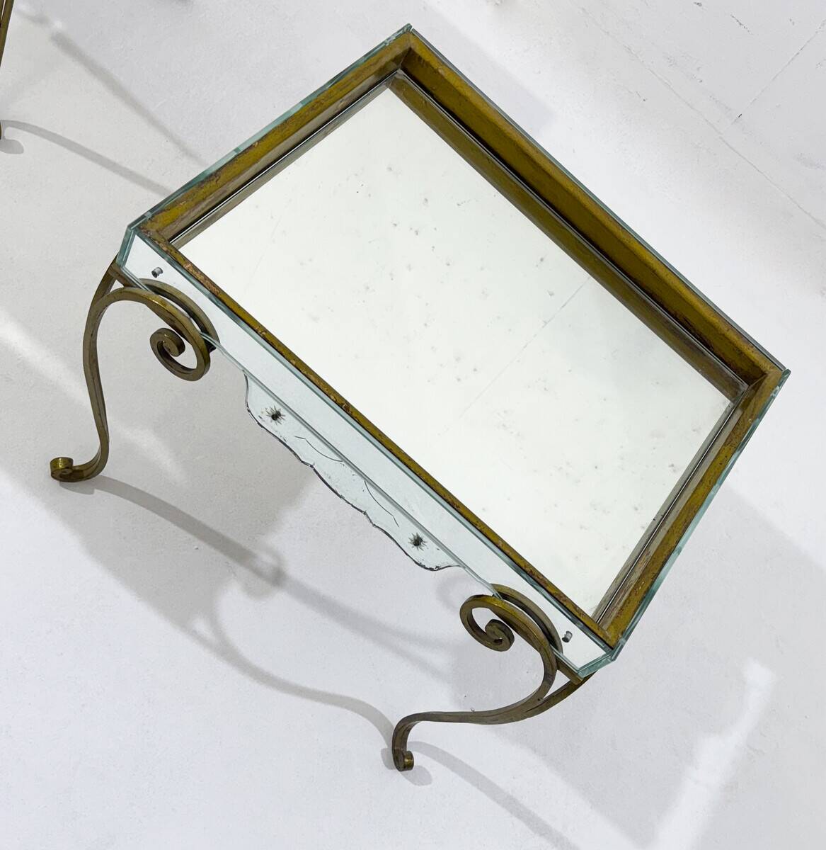 Pair of side tables, glass and brass, 1940s