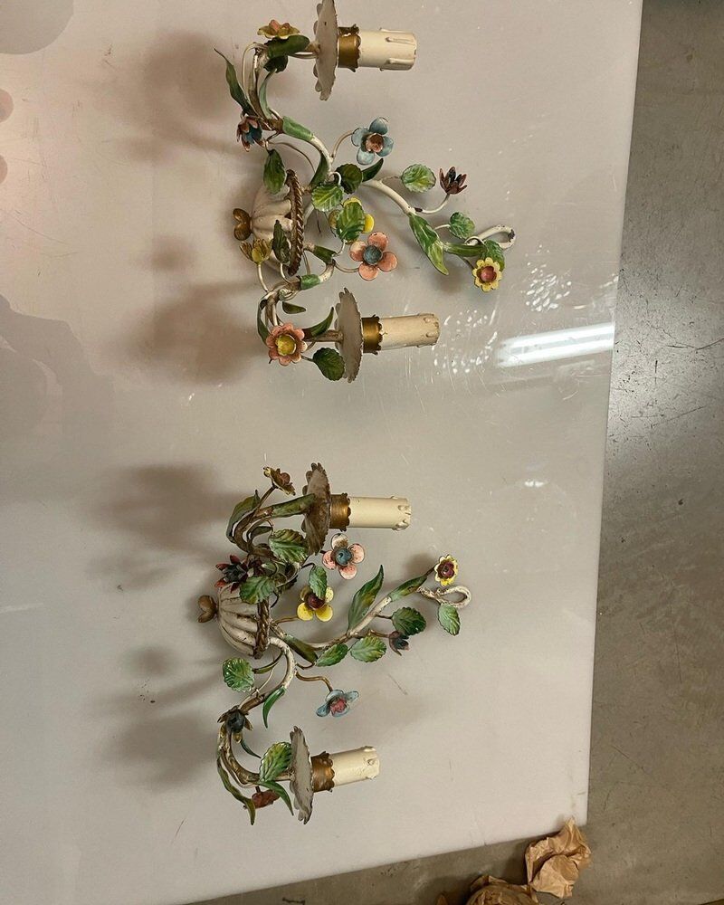 Florentine Tole Flower Sconces, Set of 2