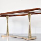 Table à manger italienne du milieu du siècle en acajou, laiton et marbre. Fr