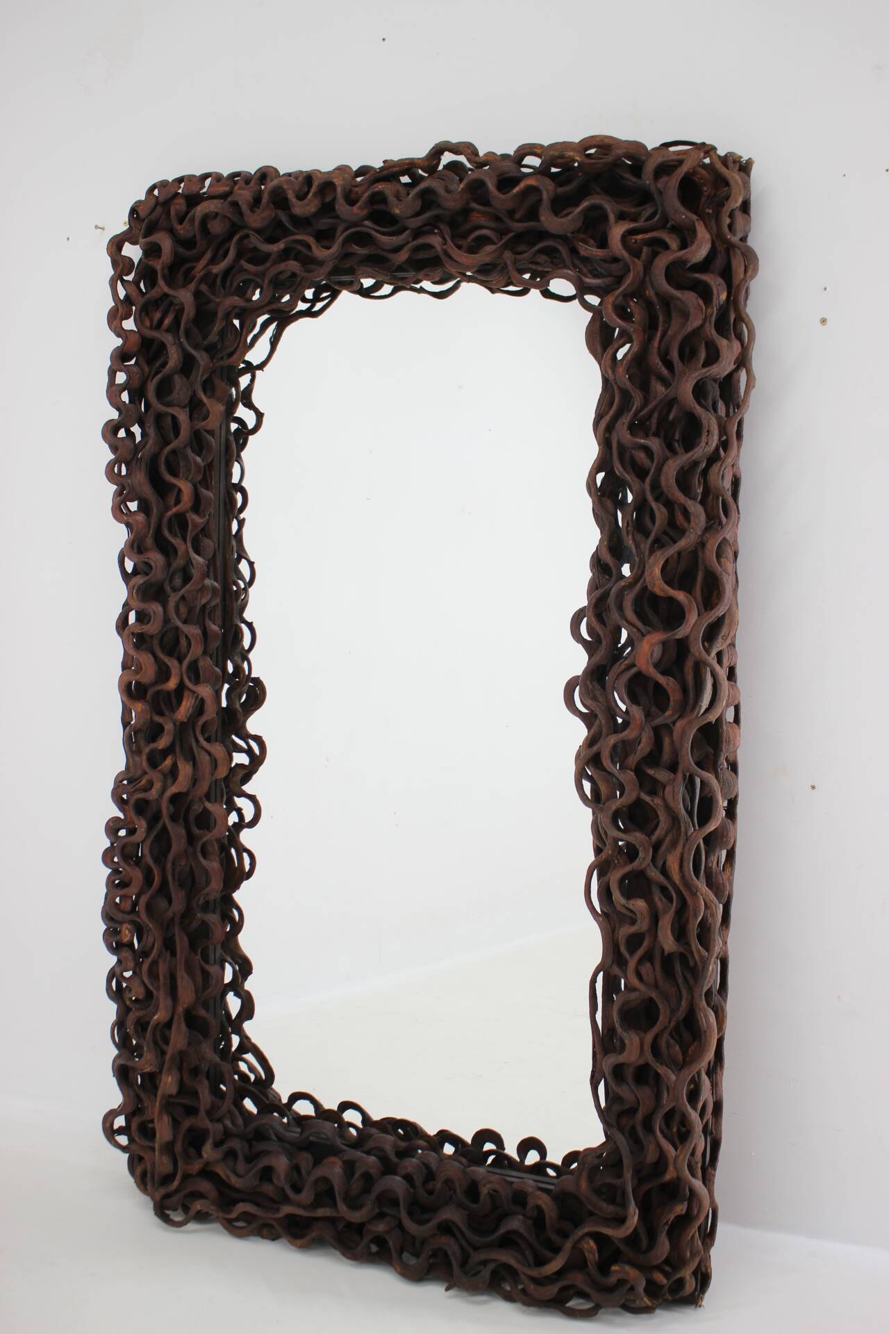 Large Mid-Century Tropical Wood Wall or Floor Mirror