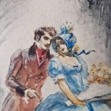 Georges Villa (1883-1965) - Colour lithograph - Gallant scene 1930