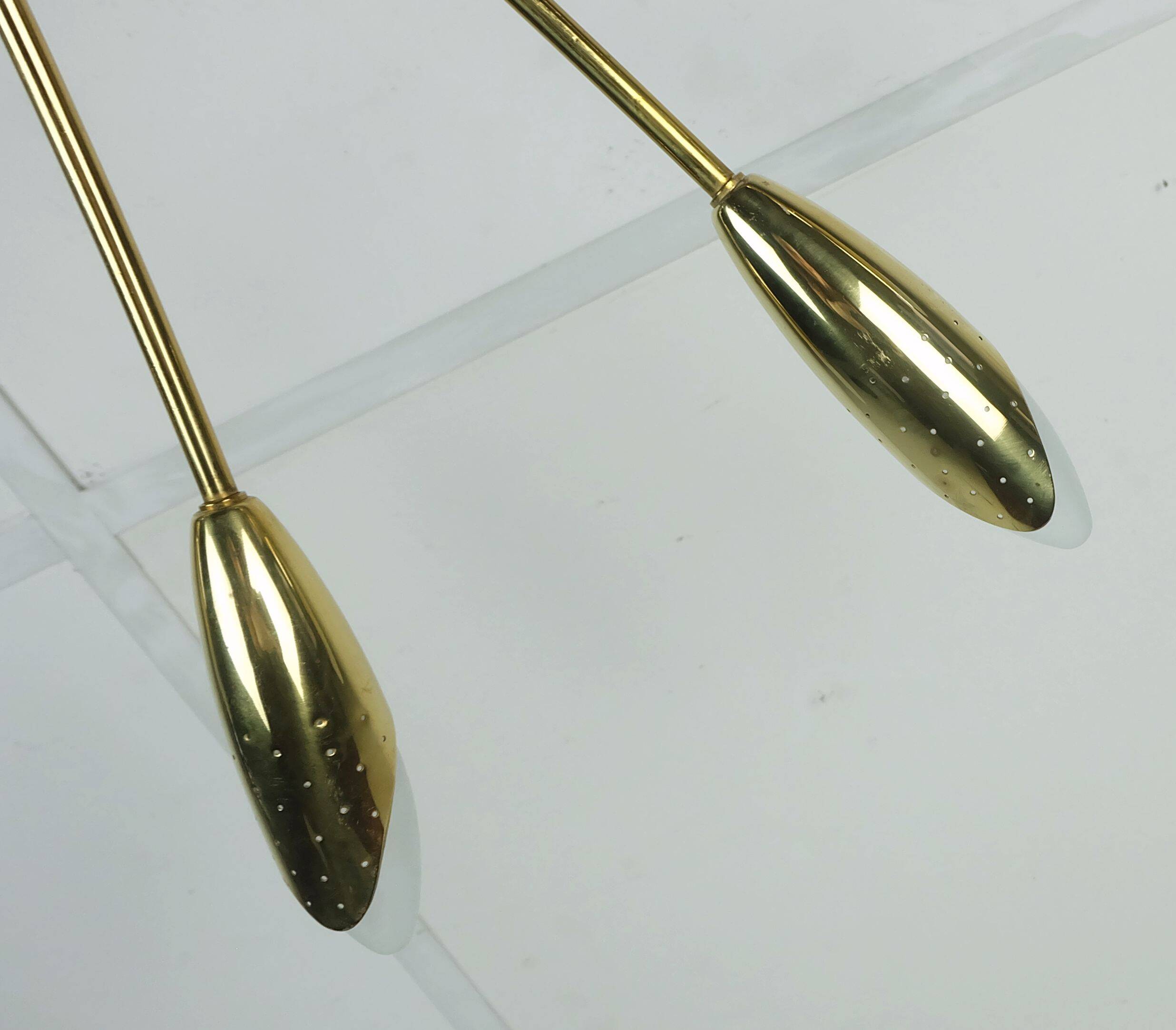 Grand plafonnier araignée Sputnik à 12 lumières, en laiton et métal noir, années 1950
