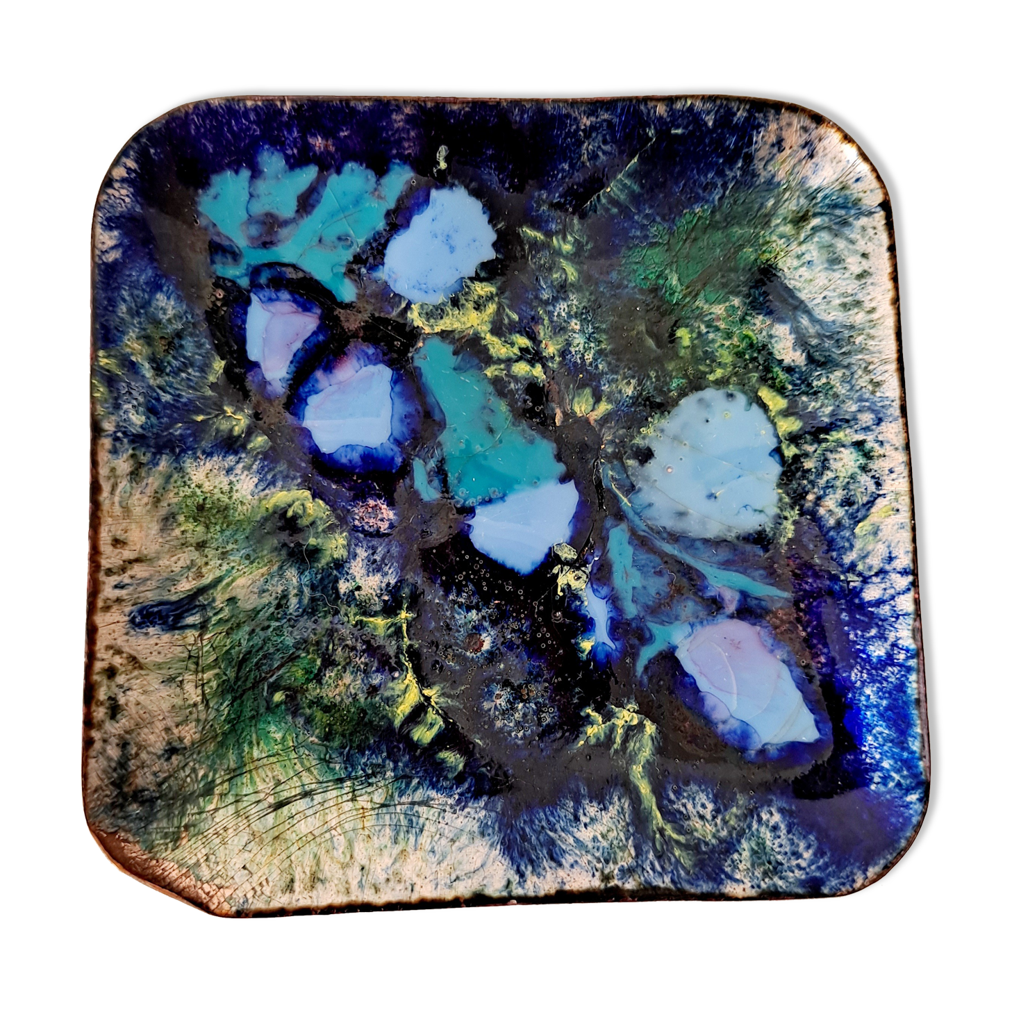 Empty blue enamel pocket