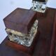 Wooden writing set including two glass inkwells, circa 1950
