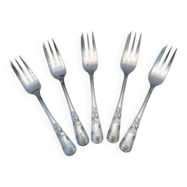 5 fourchettes à gâteau argent milieu XXème