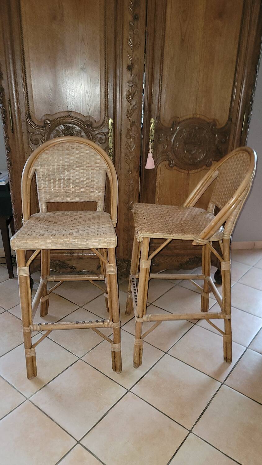 Tabourets de bar rotin vintage