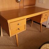 Oak-plated desk and formica 60s/70s