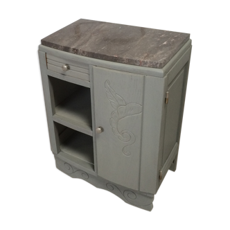 Gray art deco bedside table or end table / marble top