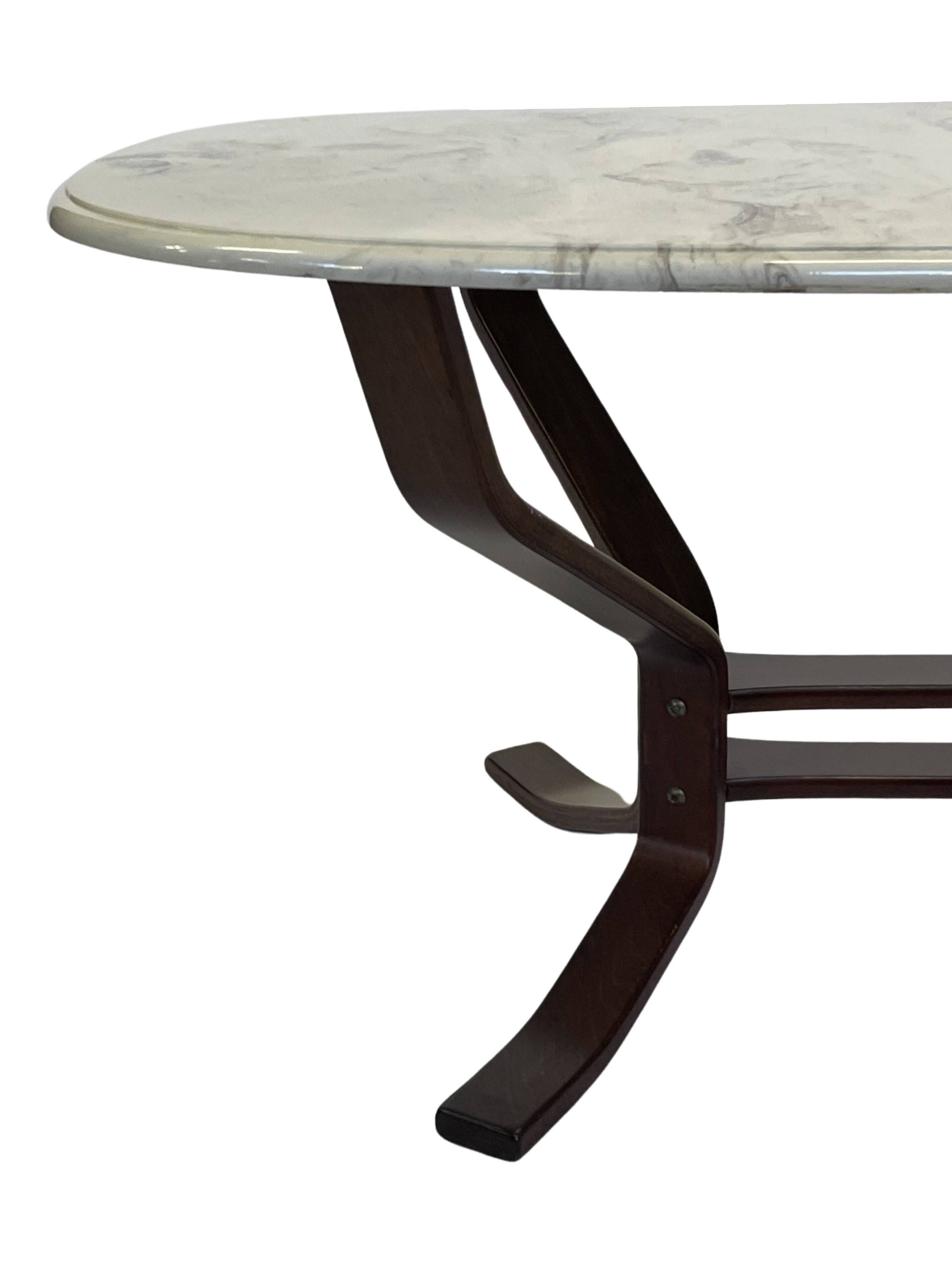 Table basse vintage en bois et marbre Design minimaliste Suède années 70