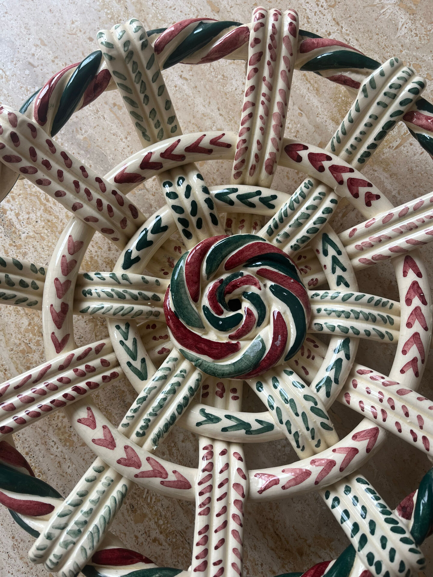 Hand-painted woven ceramic plate