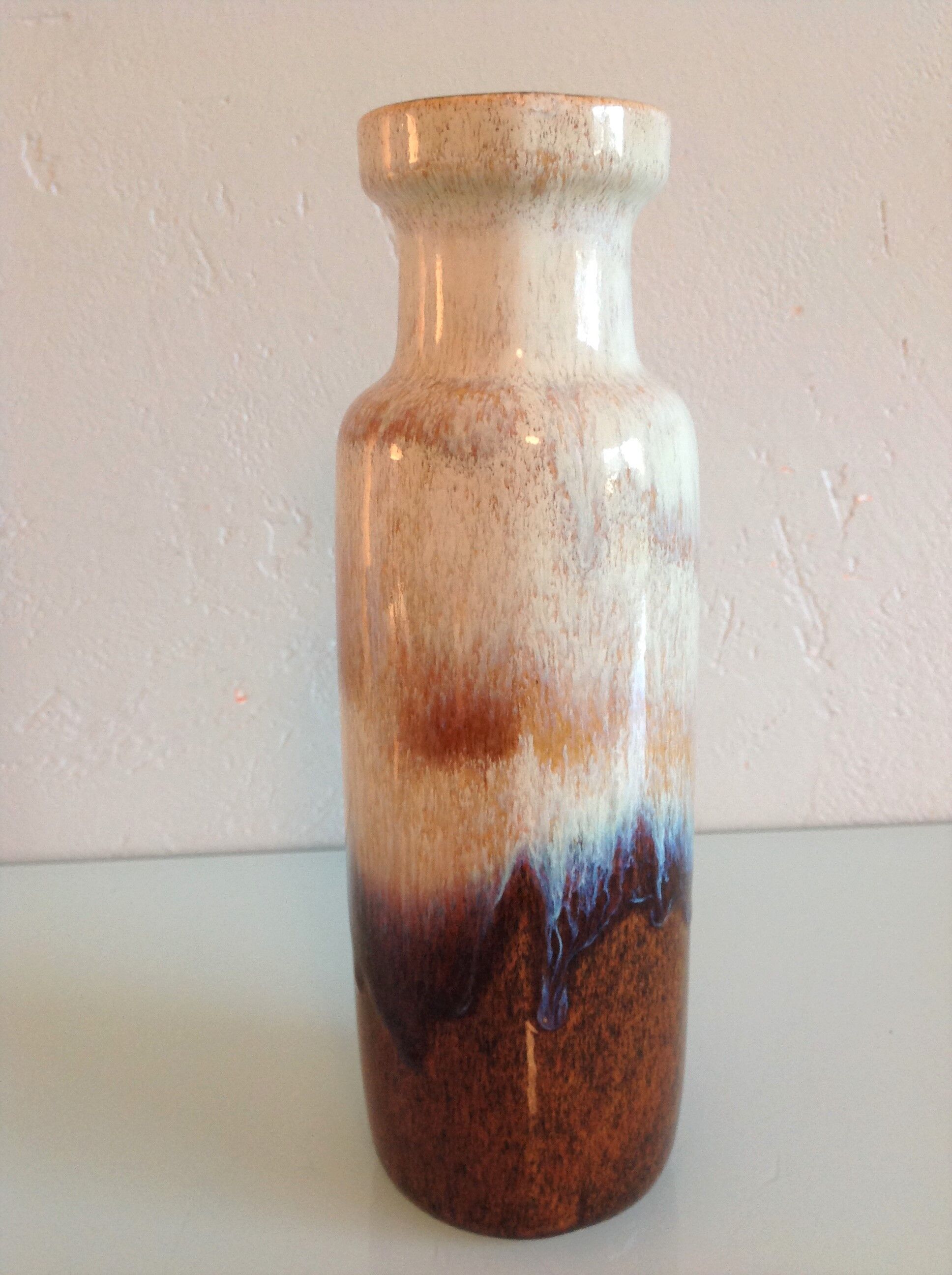Beige and brown tube vase by Scheurich Ceramic, vintage 60s-70s