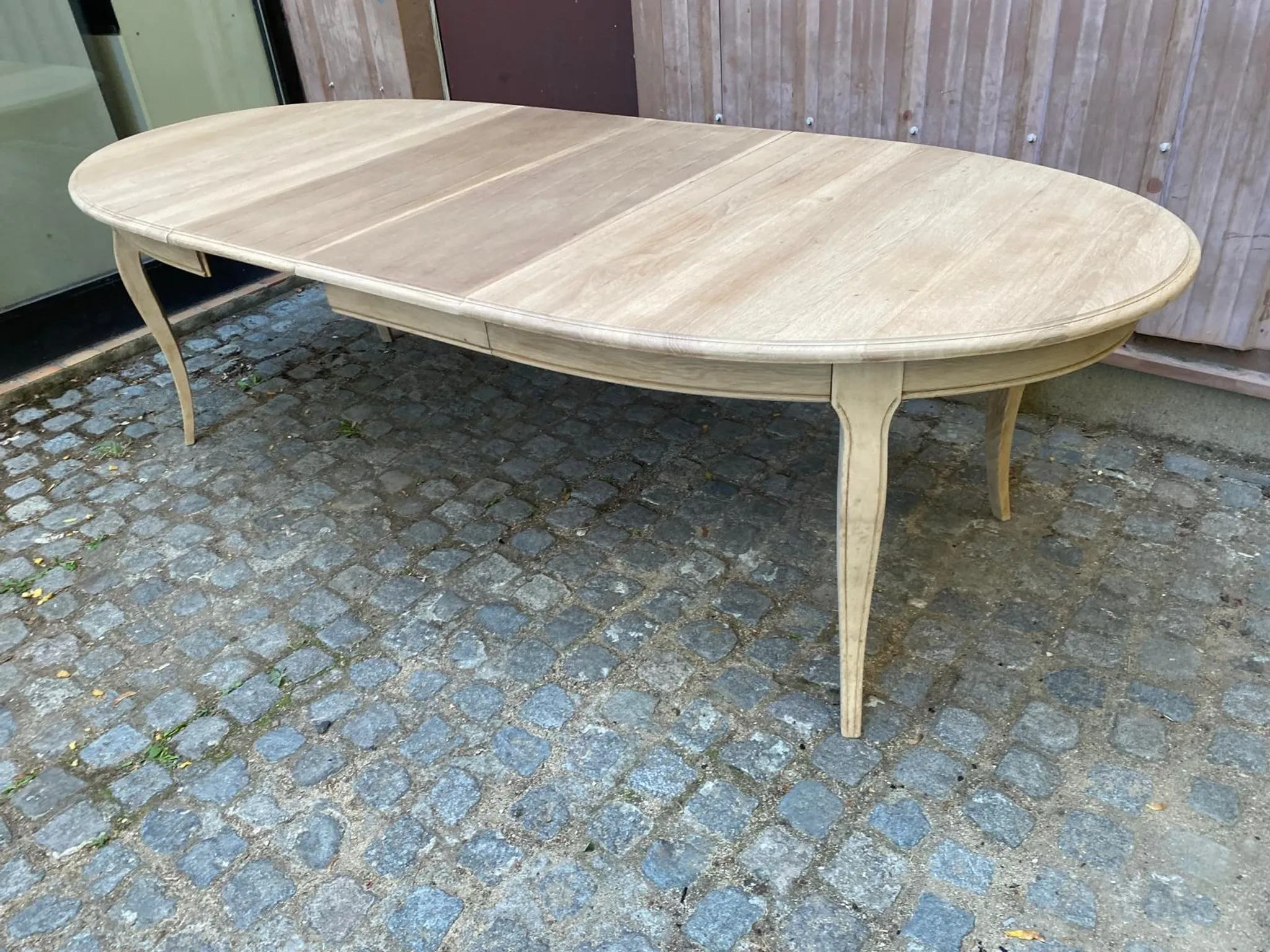Louis XV oval extendable dining table stripped in solid oak 260cm 1970