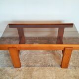 Coffee table in solid elm and smoked glass of the 1970s