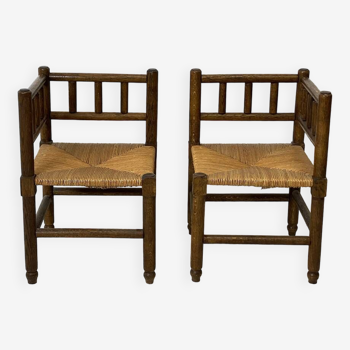 Pair of rustic art deco fireplace armchairs 1940