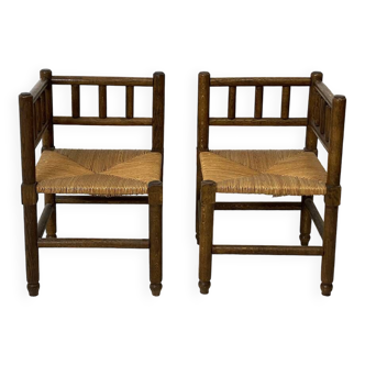 Pair of rustic art deco fireplace armchairs 1940