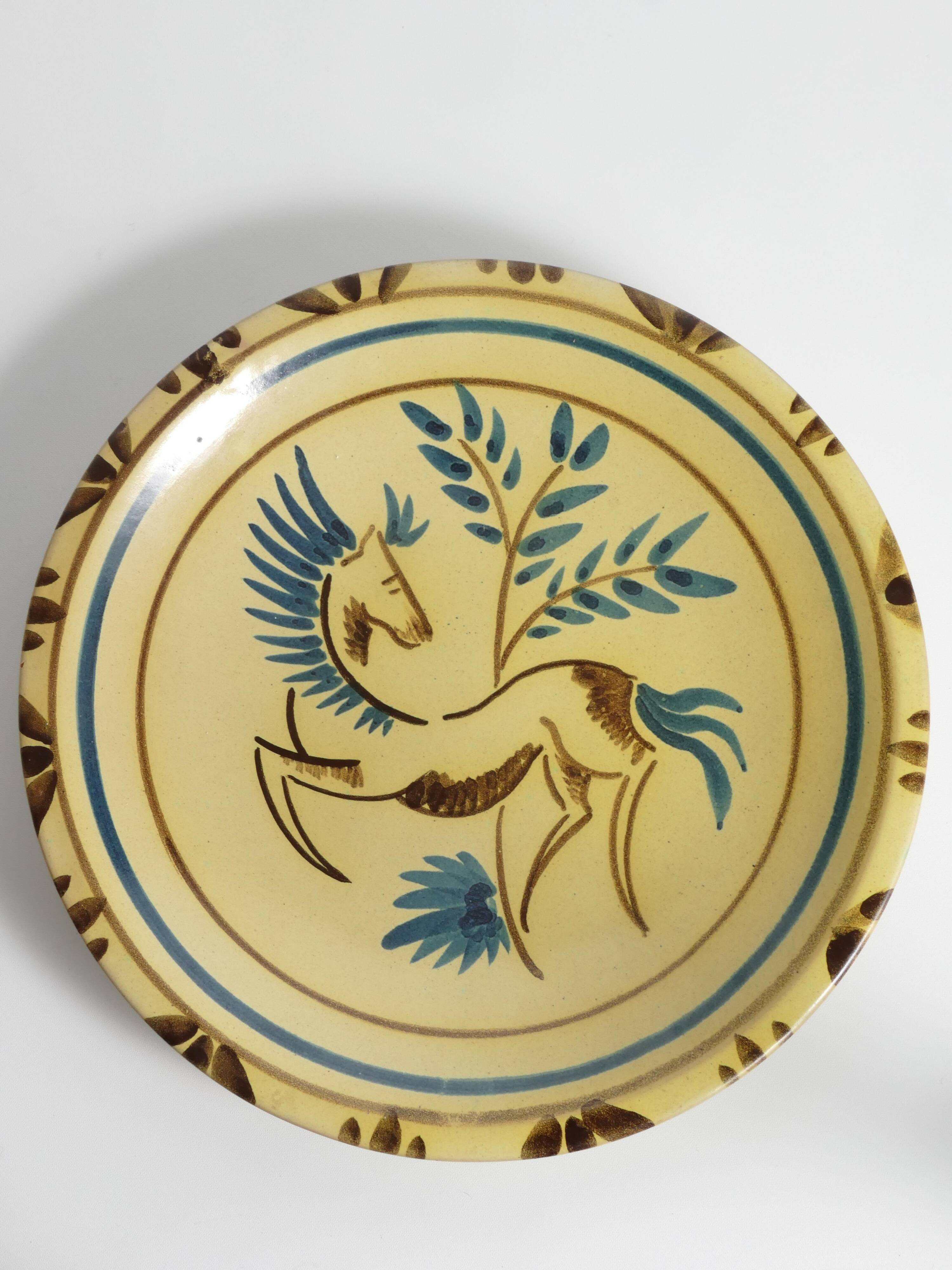 Folklore Ceramic Wall Plate with Horse, Tapio Kinnunen for Kupittaan Savi, 1950s