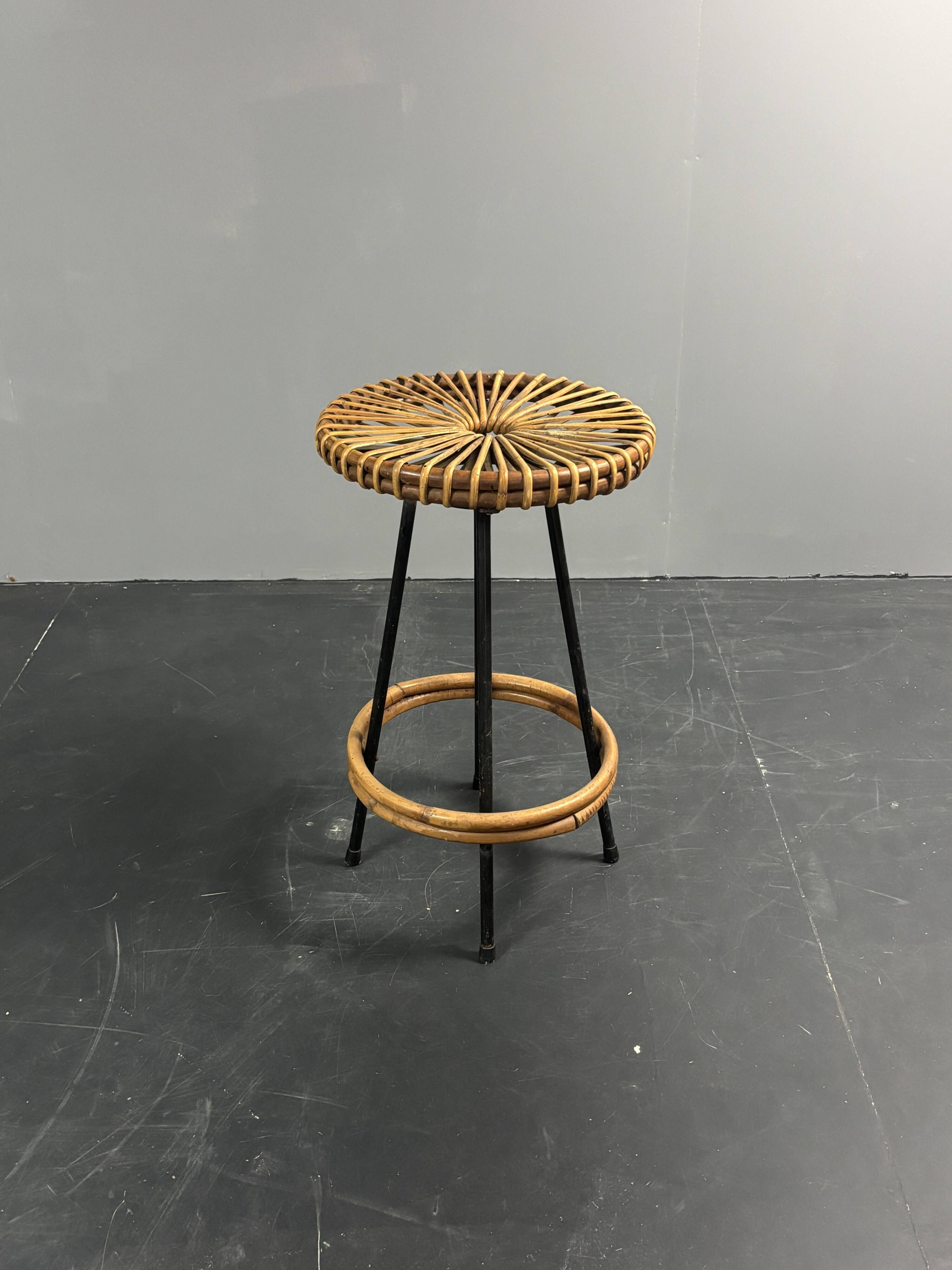 Midcentury Dutch rattan bamboo bar stools by Rohe Noordwolde, 1950s